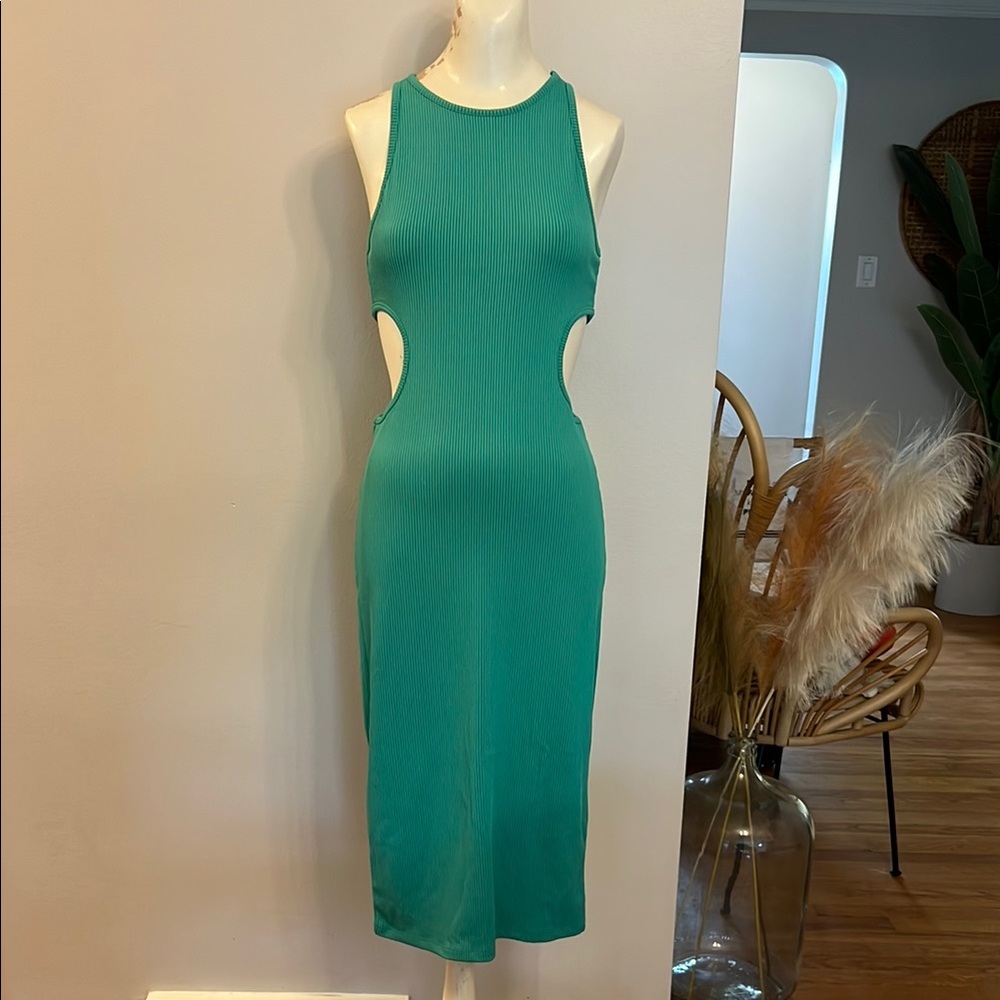 Sleeveless Teal Cut-Out Dress